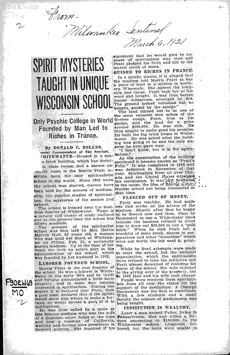  Source: Milwaukee Sentinel Topics: Education Date: 1921-03-06