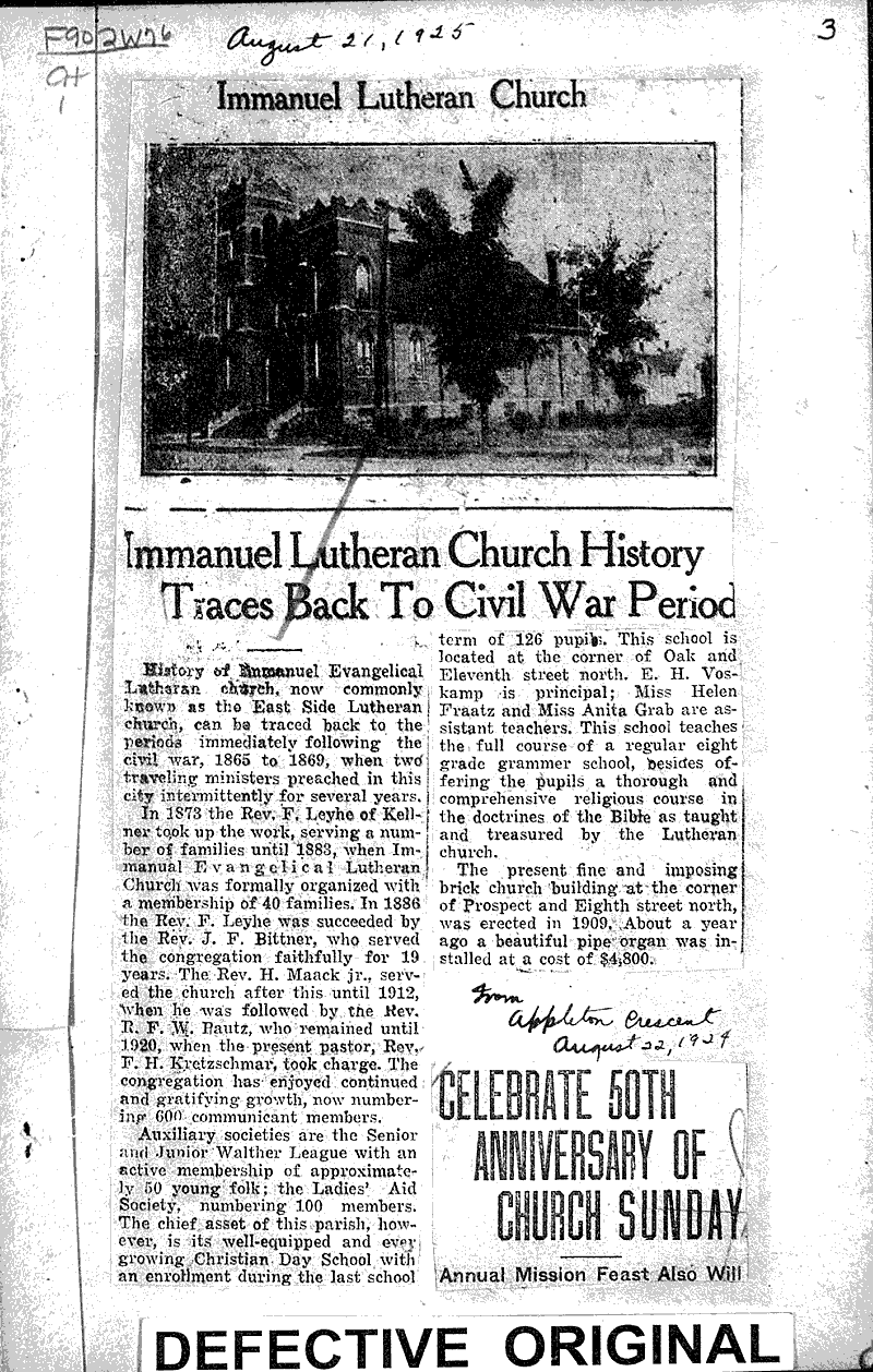  Source: Wisconsin Rapids Tribune Topics: Church History Date: 1923-04-03