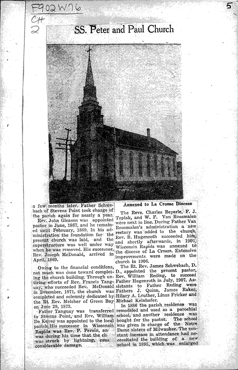  Source: Wisconsin Rapids Tribune Topics: Church History Date: 1923-03-20