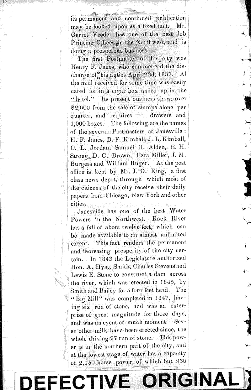 Janesville Newspaper Article/Clipping Wisconsin Historical Society