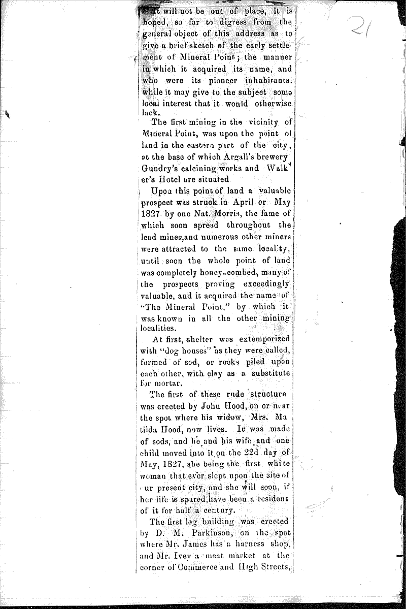 Mineral Point, Wisconsin Newspaper Article/Clipping Wisconsin