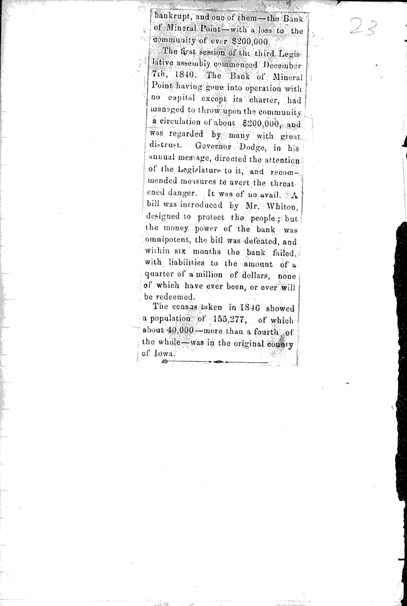 Mineral Point, Wisconsin Newspaper Article/Clipping Wisconsin