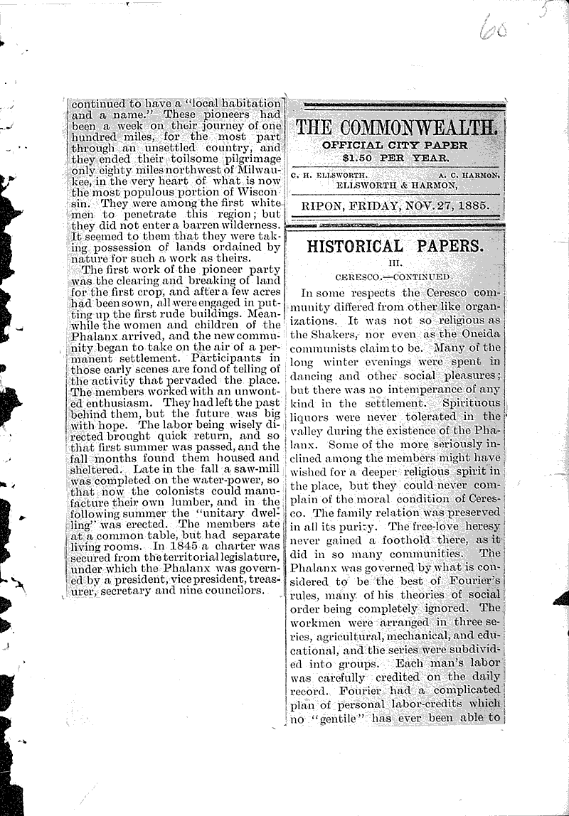  Source: Ripon Commonwealth Topics: Social and Political Movements Date: 1885-11-20