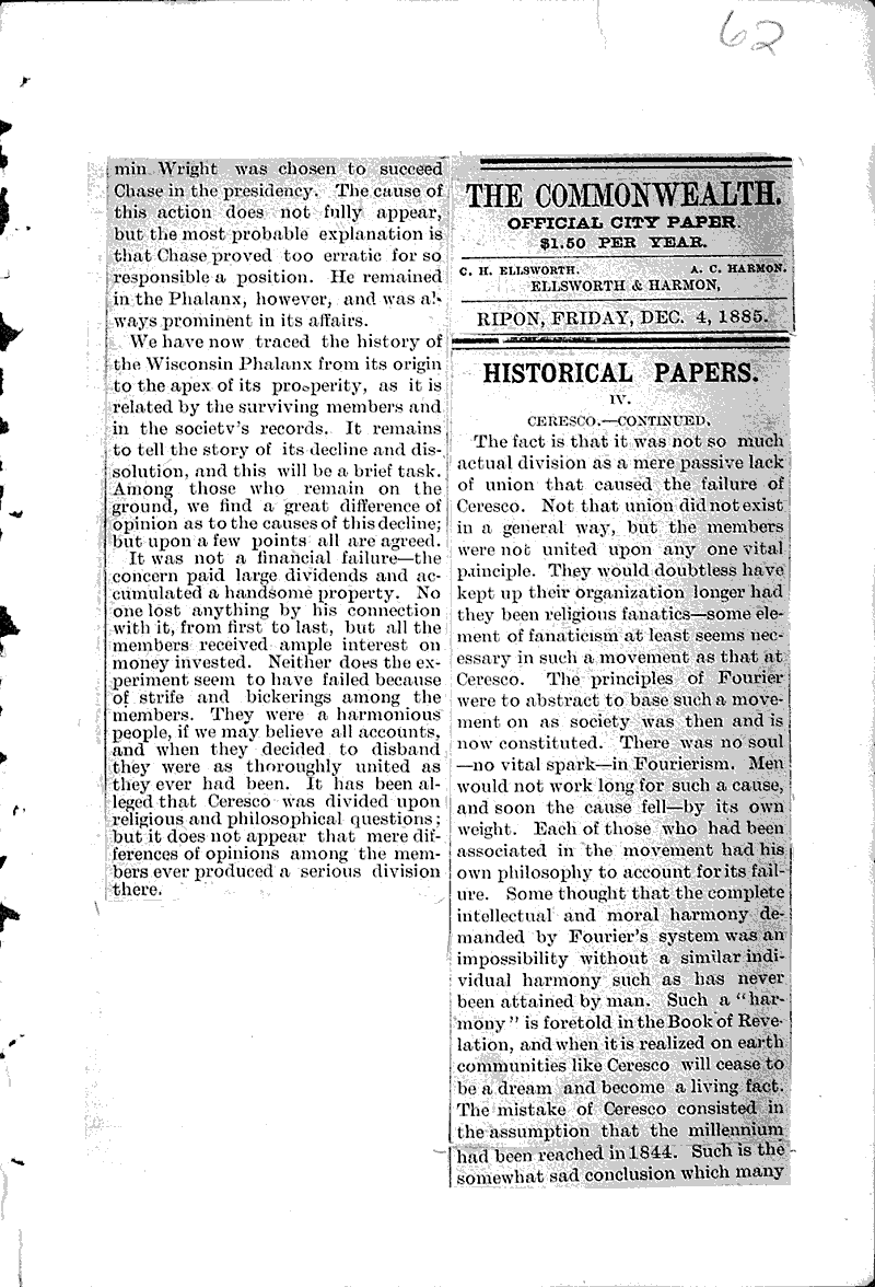  Source: Ripon Commonwealth Topics: Social and Political Movements Date: 1885-11-20