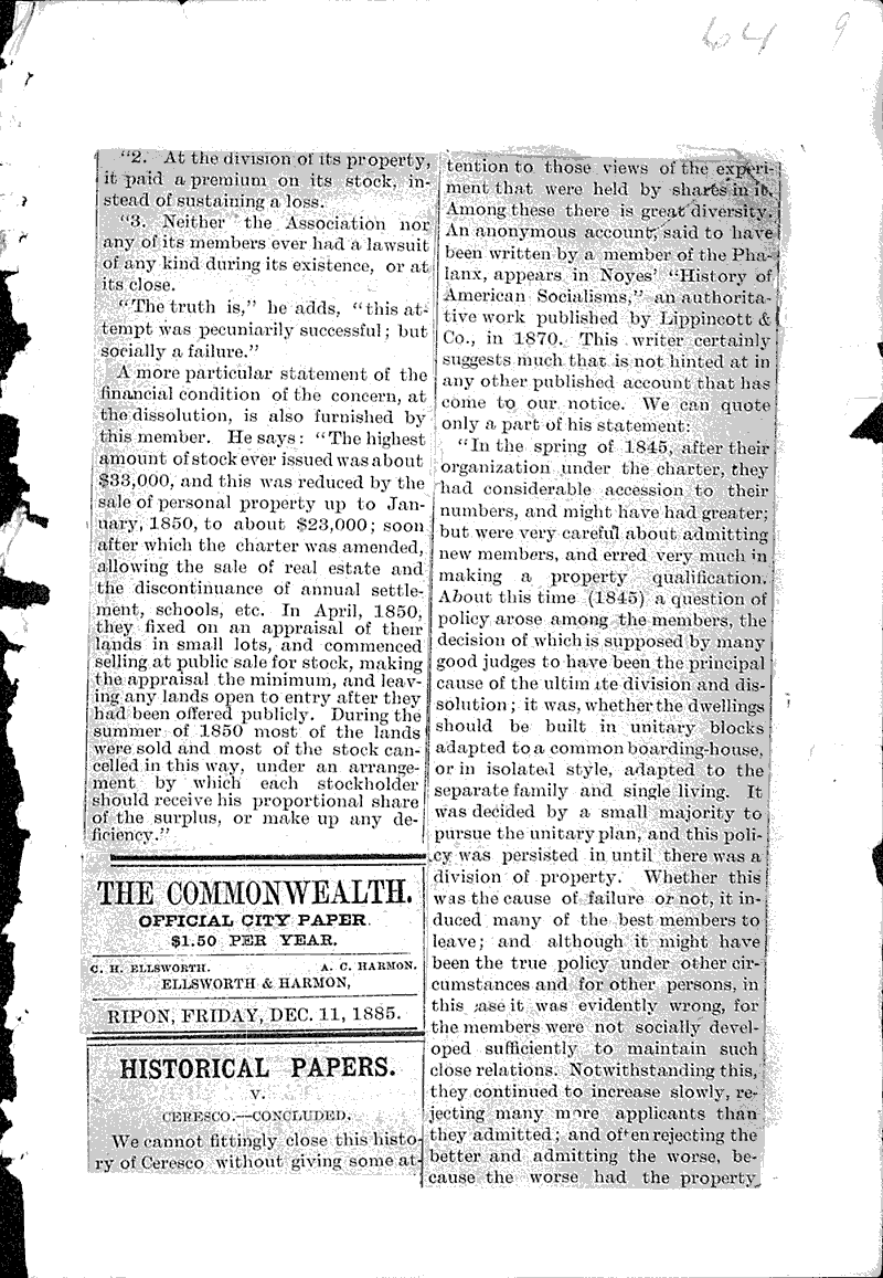  Source: Ripon Commonwealth Topics: Social and Political Movements Date: 1885-11-20