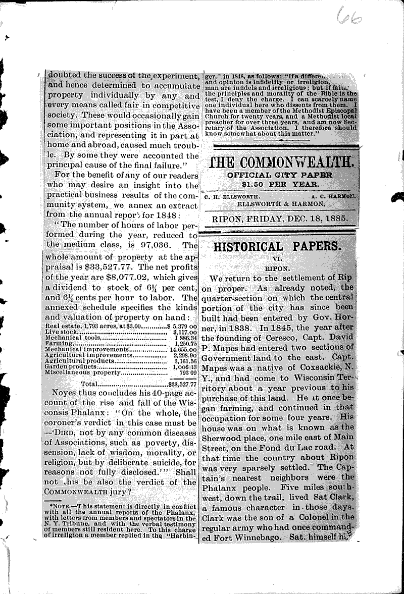  Source: Ripon Commonwealth Topics: Social and Political Movements Date: 1885-11-20