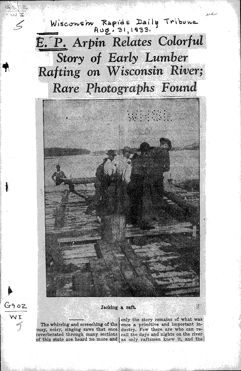 Source: Wisconsin Rapids Daily Tribune Topics: Industry Date: 1933-08-31