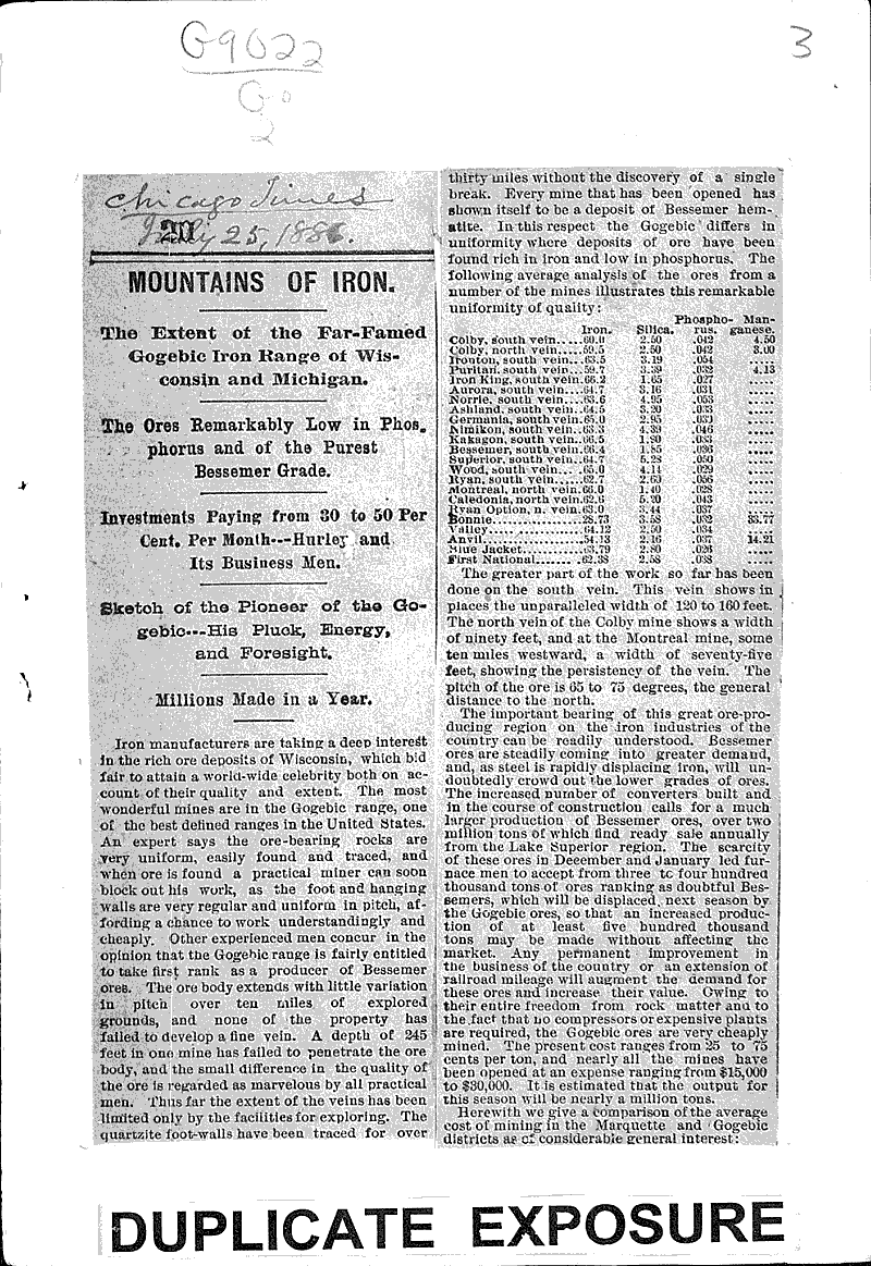 Mountains of Iron Newspaper Article/Clipping Wisconsin Historical
