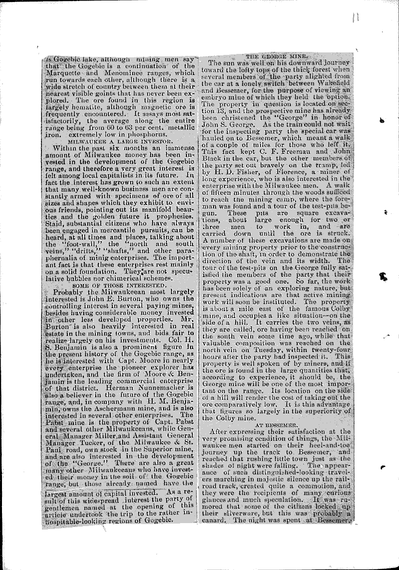 Fortunes in Iron Newspaper Article/Clipping Wisconsin Historical