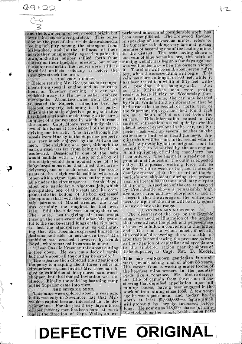 Fortunes in Iron Newspaper Article/Clipping Wisconsin Historical