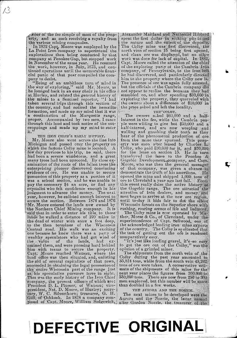 Fortunes in Iron Newspaper Article/Clipping Wisconsin Historical