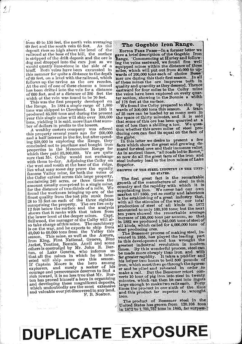 Fortunes in Iron Newspaper Article/Clipping Wisconsin Historical