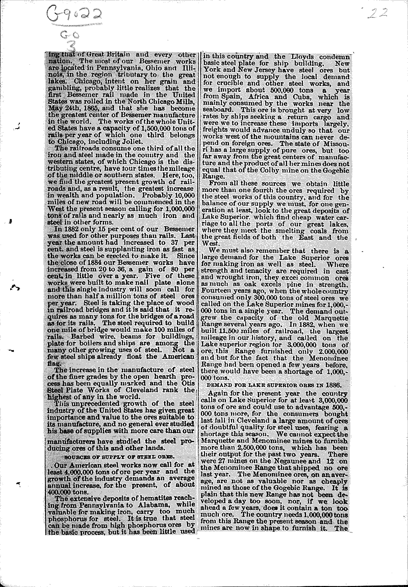Fortunes in Iron Newspaper Article/Clipping Wisconsin Historical