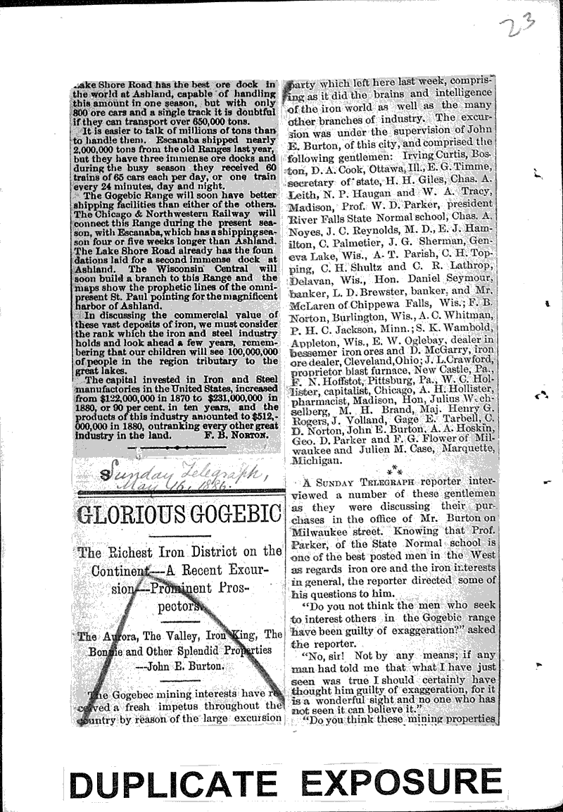 Fortunes in Iron Newspaper Article/Clipping Wisconsin Historical