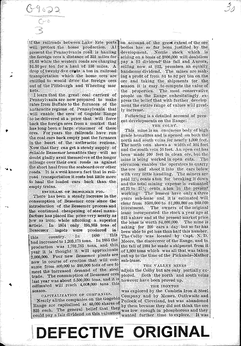 Fortunes in Iron Newspaper Article/Clipping Wisconsin Historical