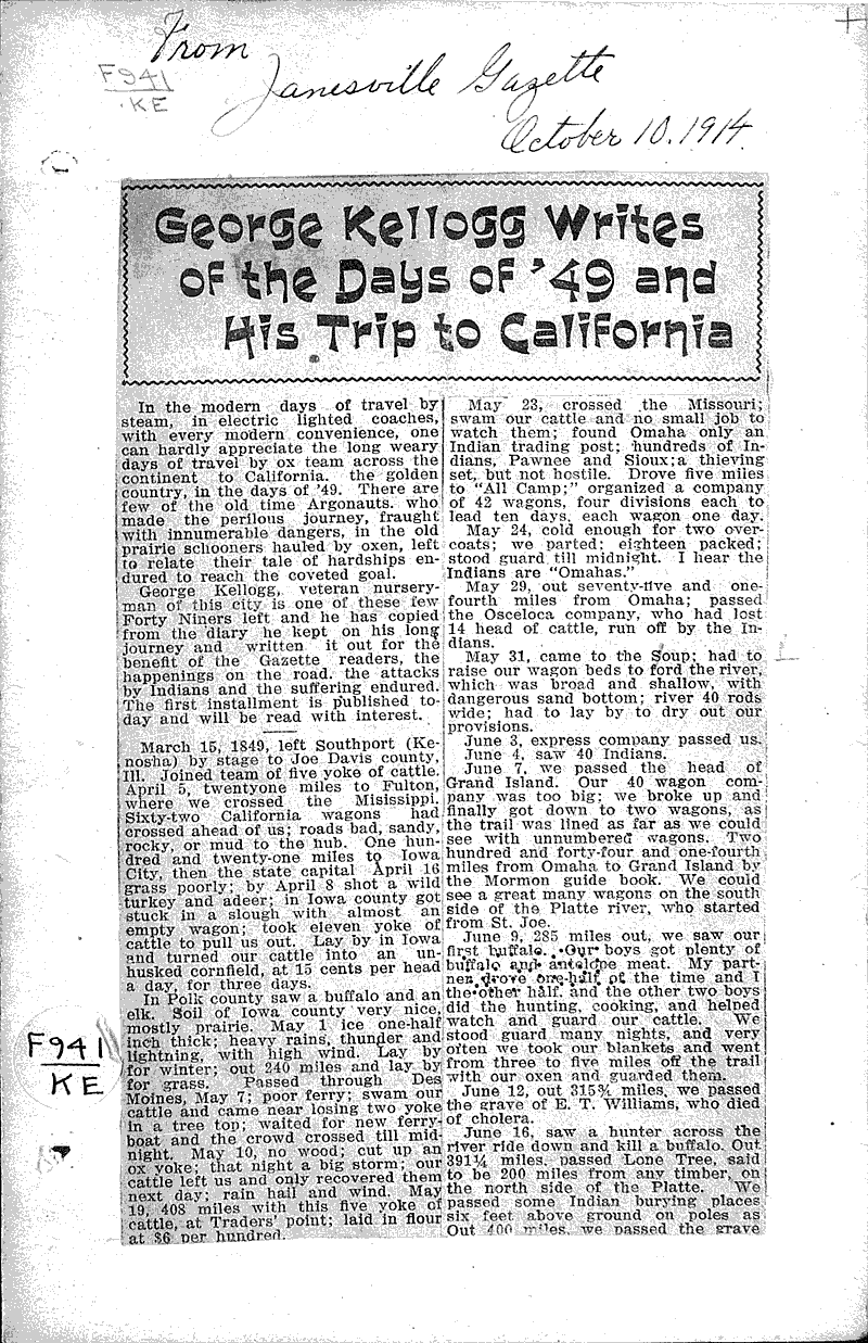  Source: Janesville Gazette Topics: Voyages and Travels Date: 1914-10-10