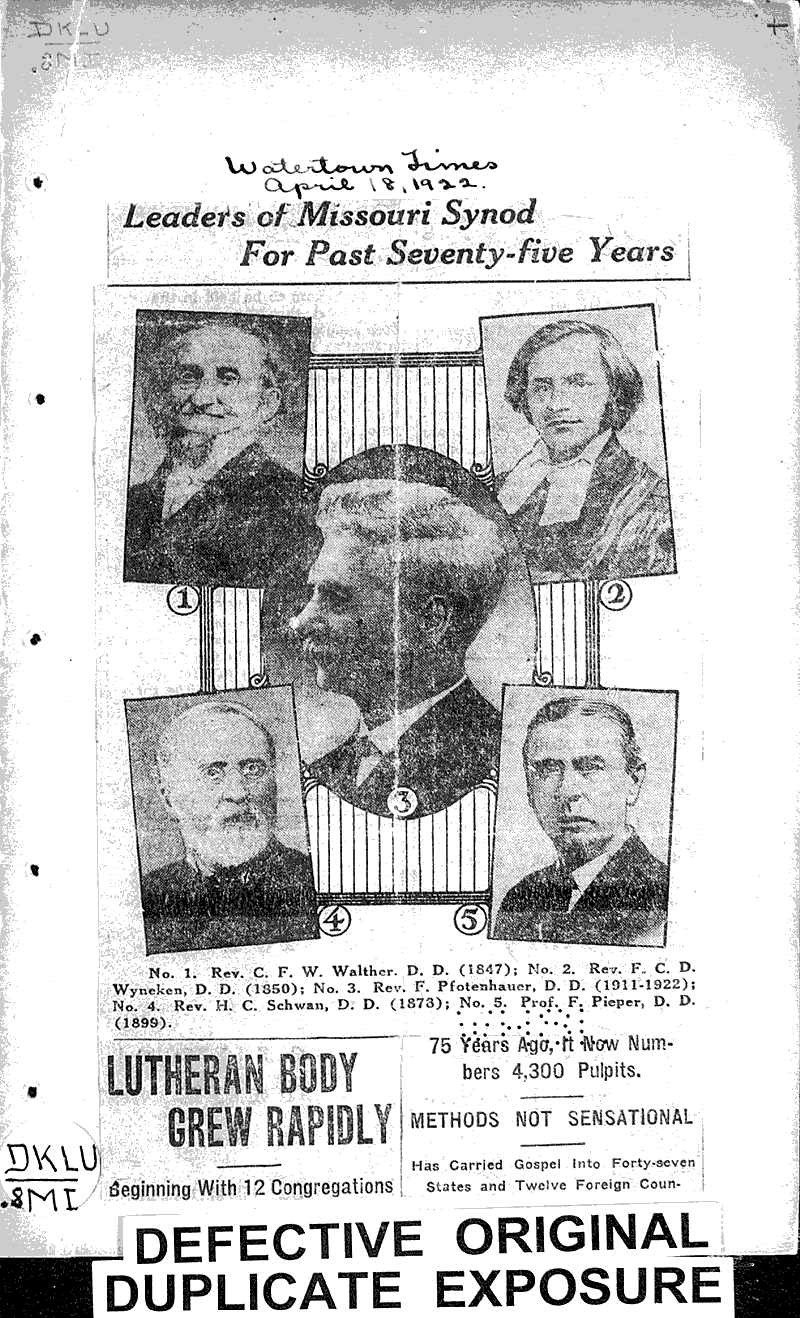  Source: Watertown Times Topics: Church History Date: 1922-04-18