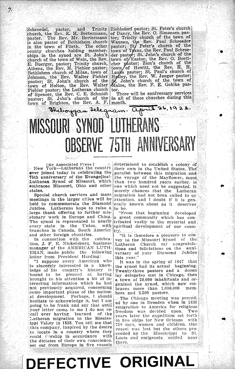  Source: Watertown Times Topics: Church History Date: 1922-04-18