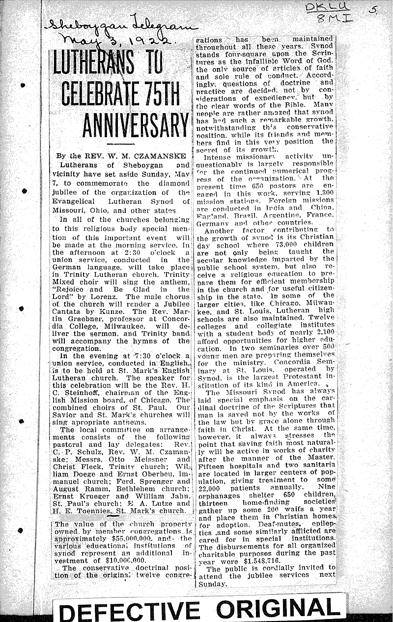  Source: Watertown Times Topics: Church History Date: 1922-04-18