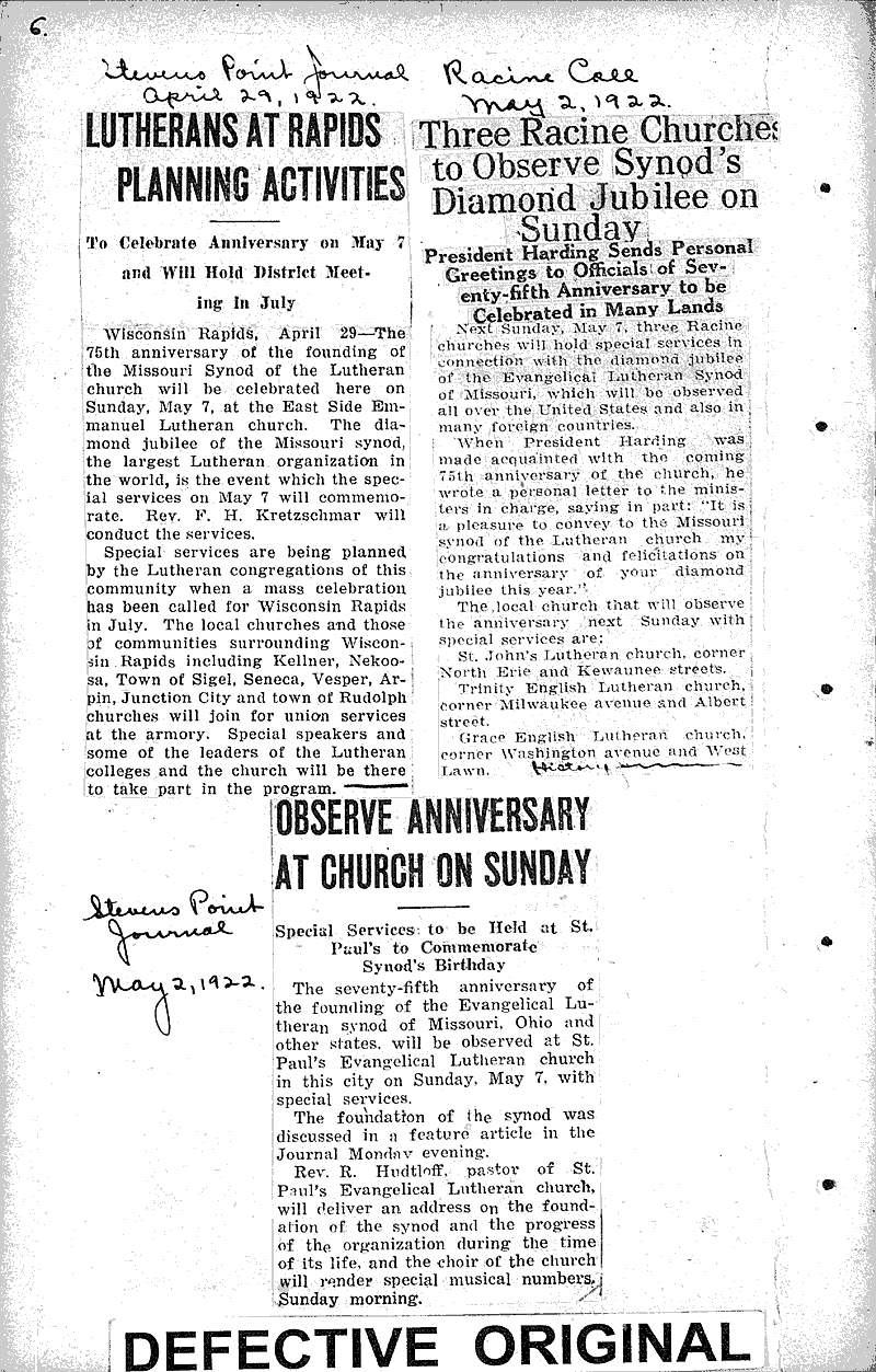  Source: Watertown Times Topics: Church History Date: 1922-04-18