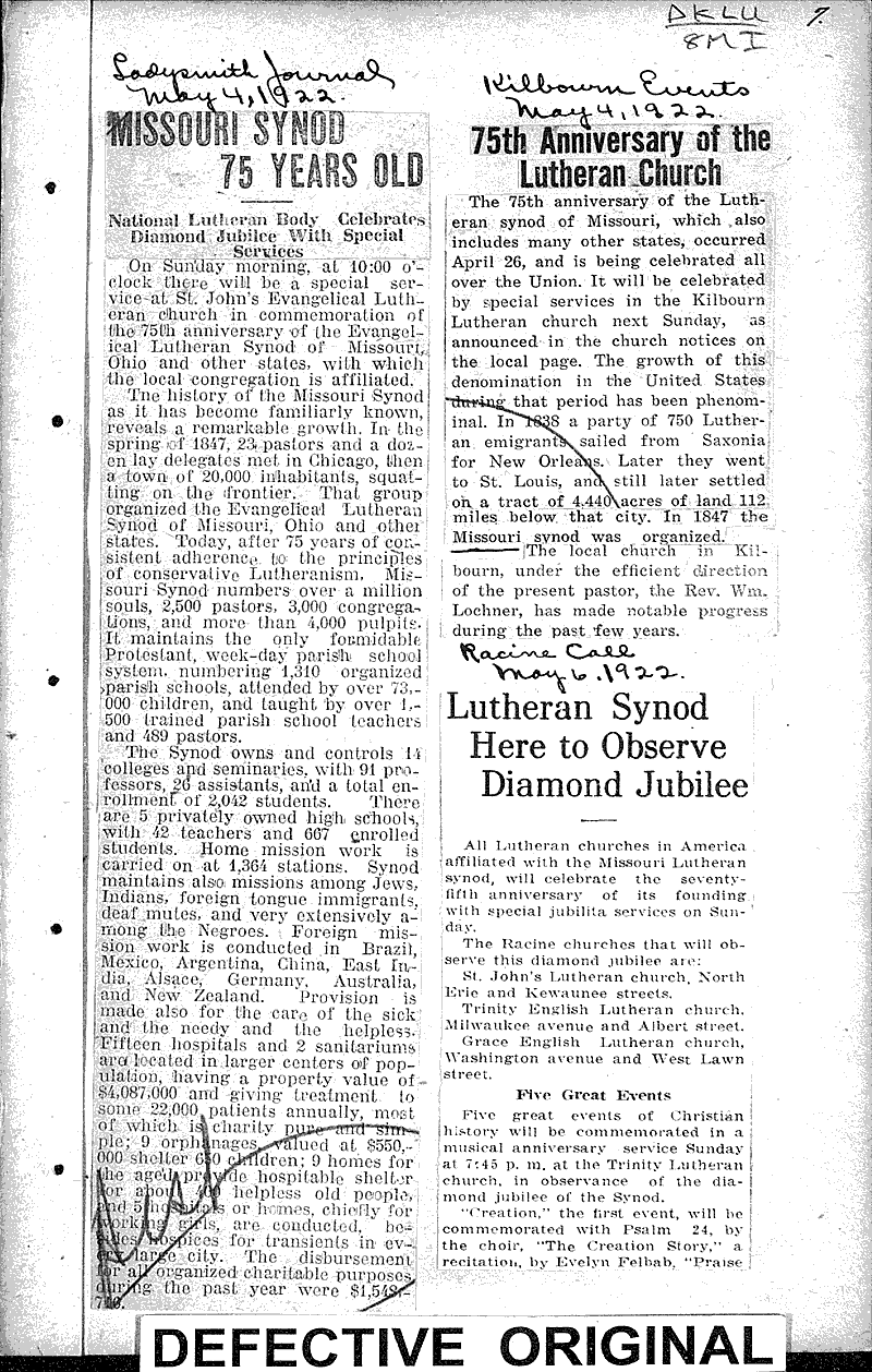  Source: Watertown Times Topics: Church History Date: 1922-04-18