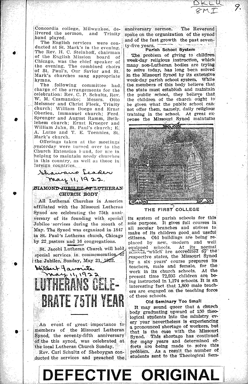  Source: Watertown Times Topics: Church History Date: 1922-04-18