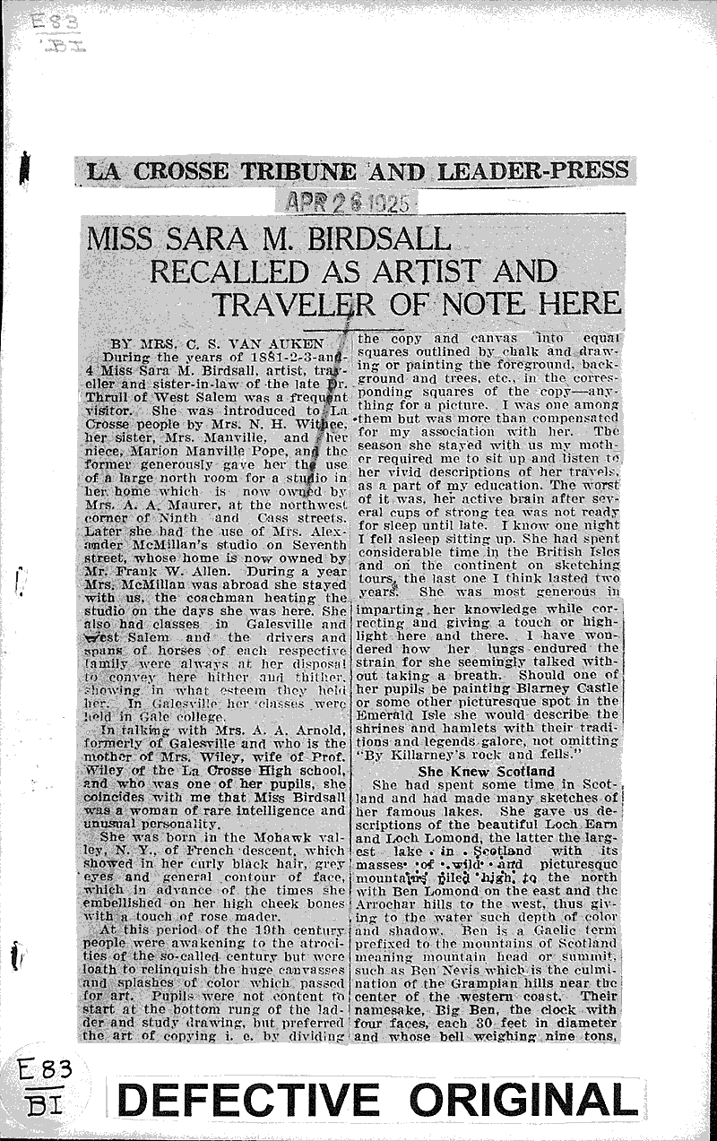  Source: La Crosse Tribune and Leader-Press Topics: Art and Music Date: 1925-04-26