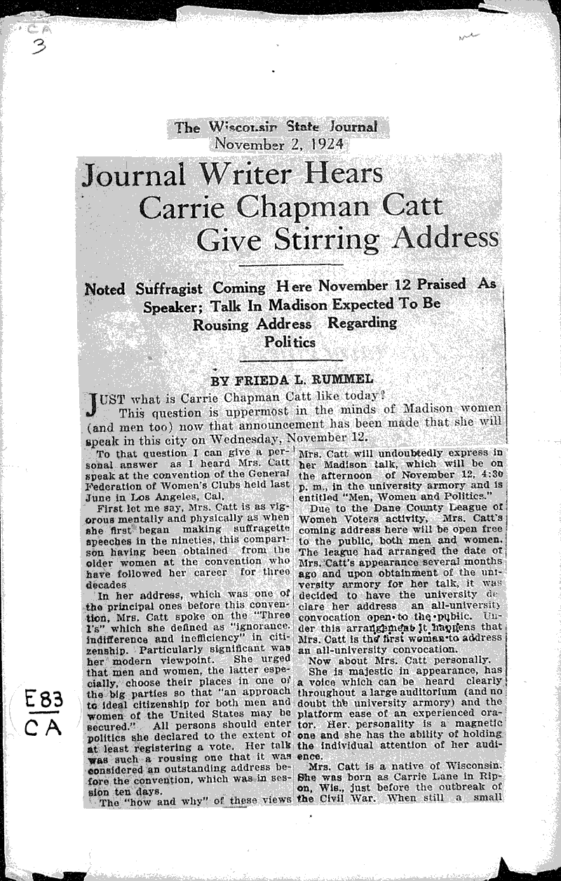  Source: Wisconsin State Journal Topics: Social and Political Movements Date: 1924-11-02