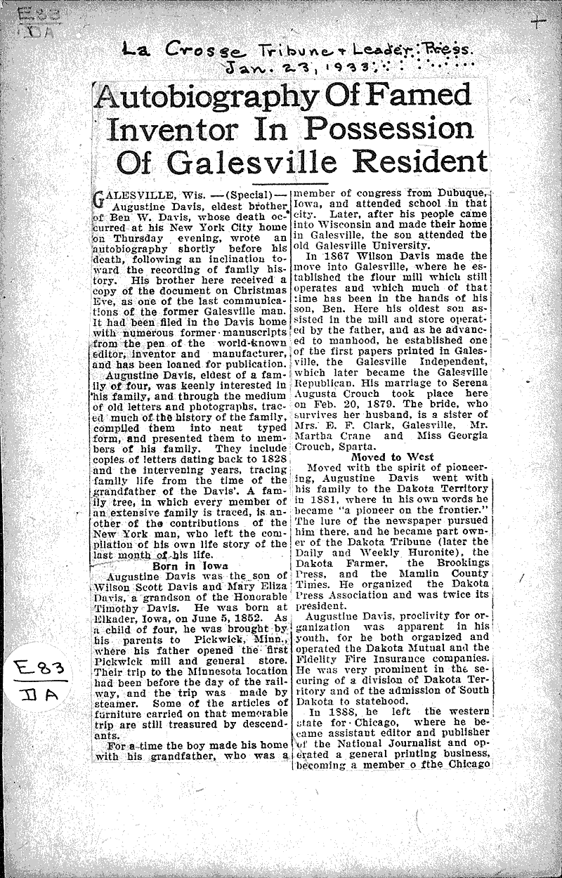  Source: La Crosse Tribune and Leader-Press Date: 1933-01-23