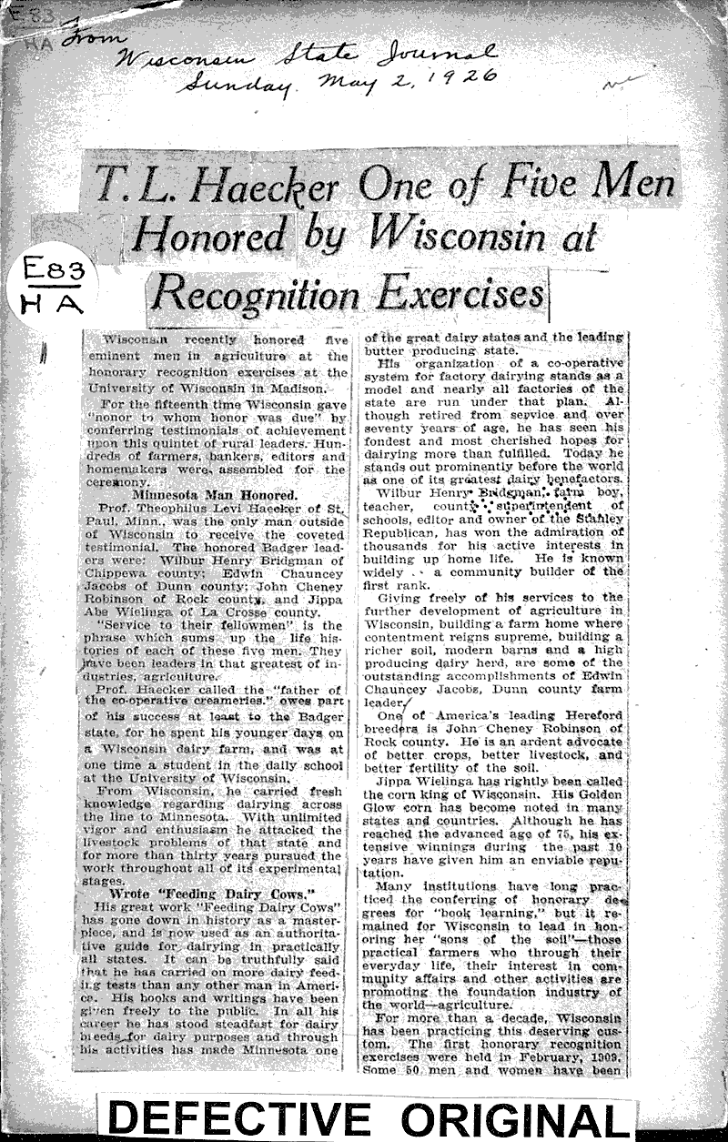  Source: Wisconsin State Journal Topics: Education Date: 1926-05-02