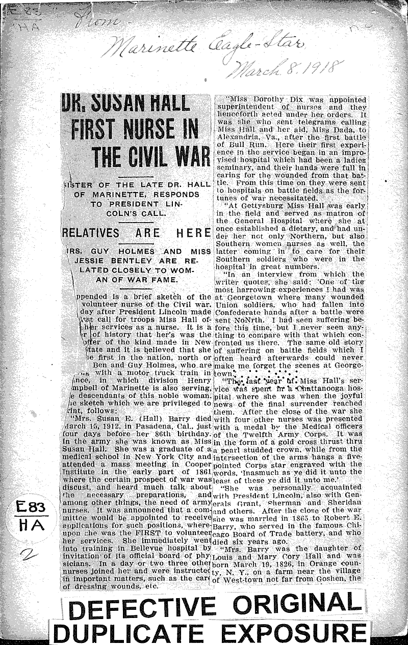  Source: Marinette Eagle-Star Topics: Civil War Date: 1918-03-08