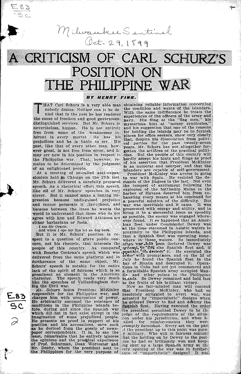  Source: Milwaukee Sentinel Topics: Wars Date: 1899-10-29