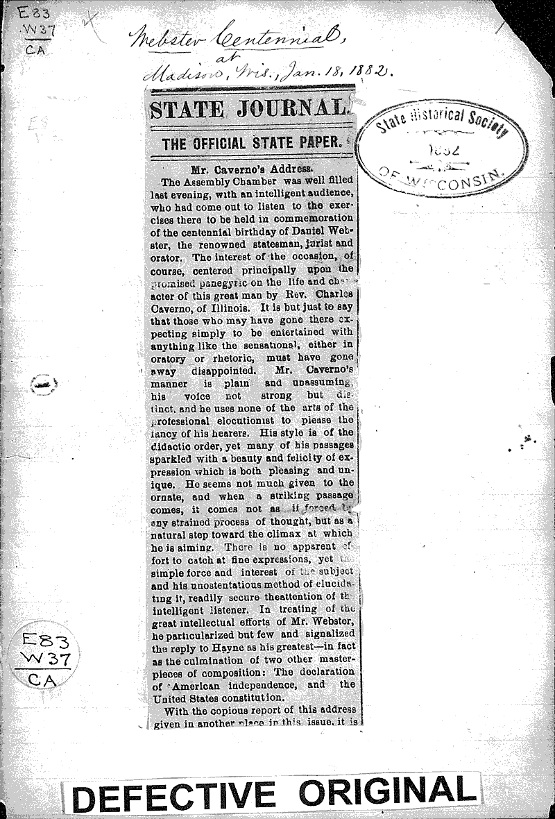 ster Centennial Newspaper Article/Clipping Wisconsin Historical