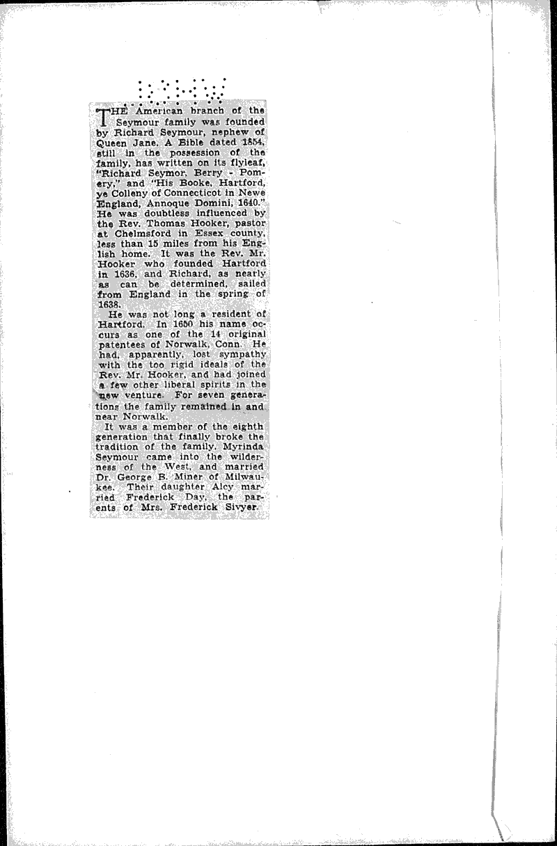 Precedents Seymour family Newspaper Article/Clipping Wisconsin