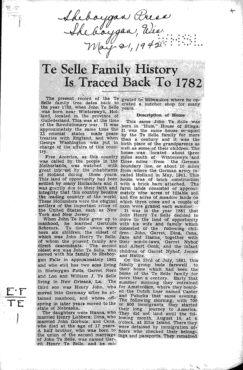  Source: Sheboygan Press Topics: Immigrants Date: 1942-05-01