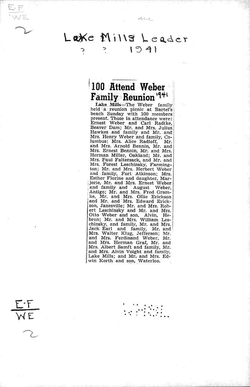 100 attend Weber family reunion Source: Lake Mills Leader