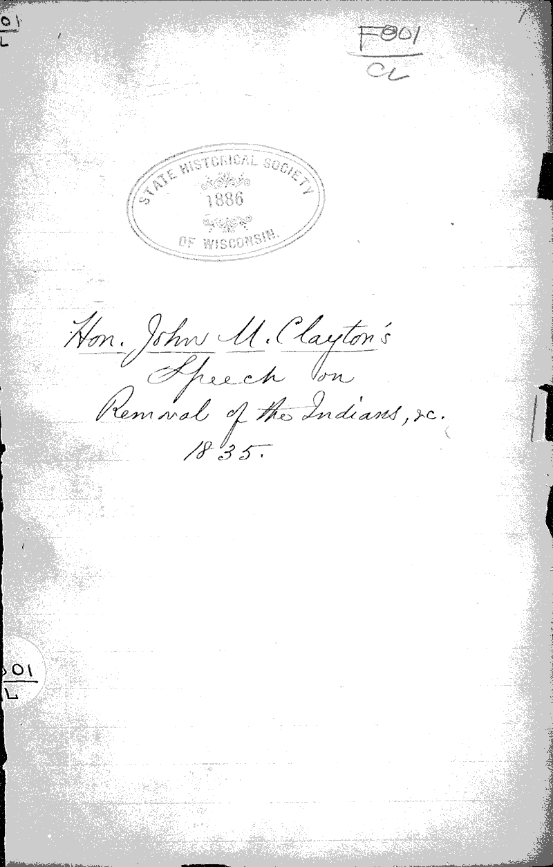 Hon. John M. Clayton's speech on Removal of the Indians, inc