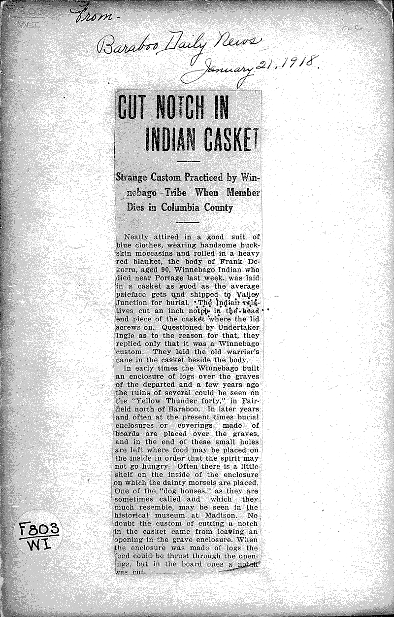  Source: Baraboo Daily News Topics: Indians and Native Peoples Date: 1918-01-21