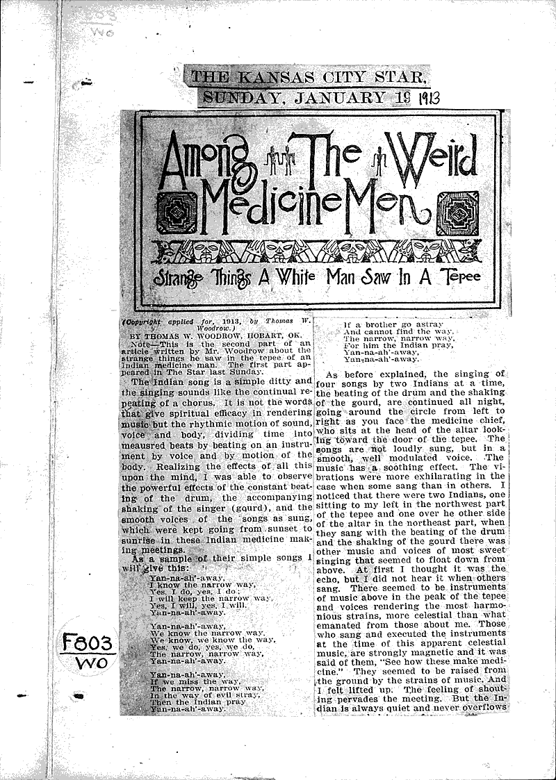  Source: Kansas City Star Topics: Indians and Native Peoples Date: 1913-01-19