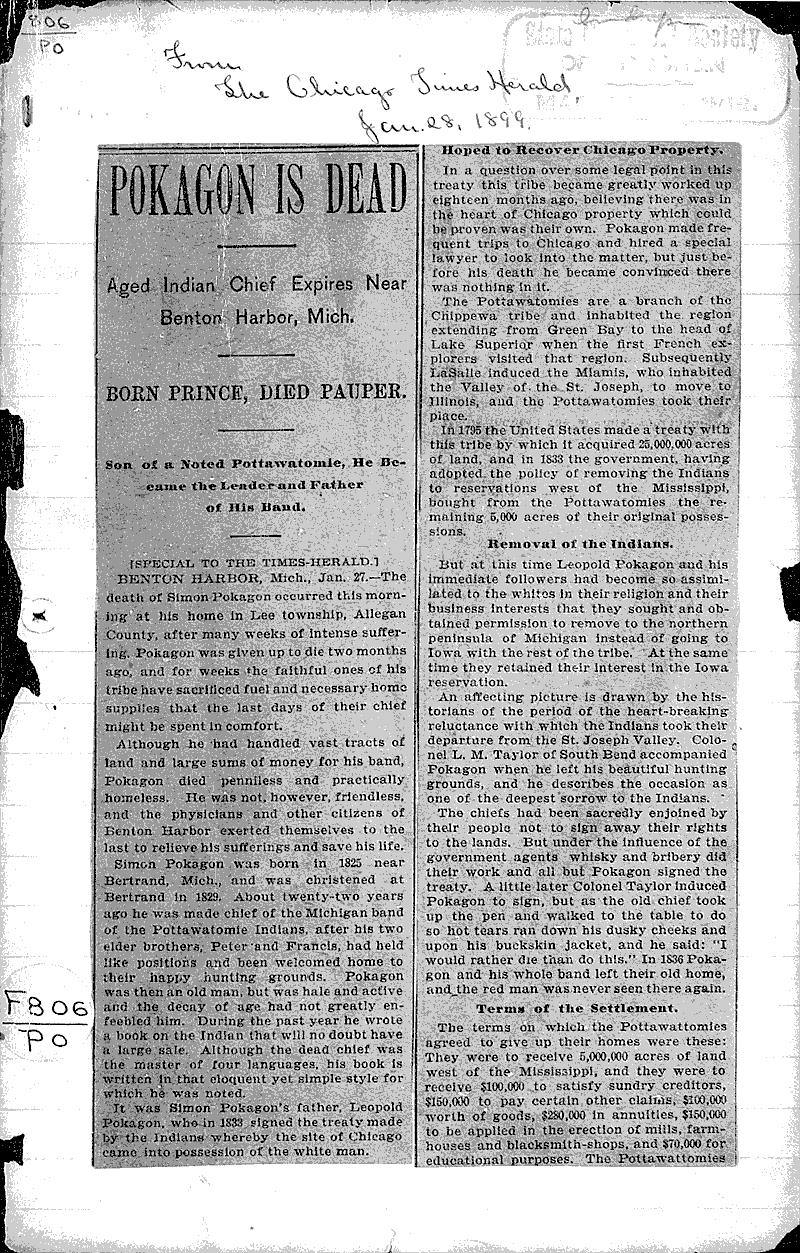  Source: Chicago Times - Herald Topics: Indians and Native Peoples Date: 1899-01-28