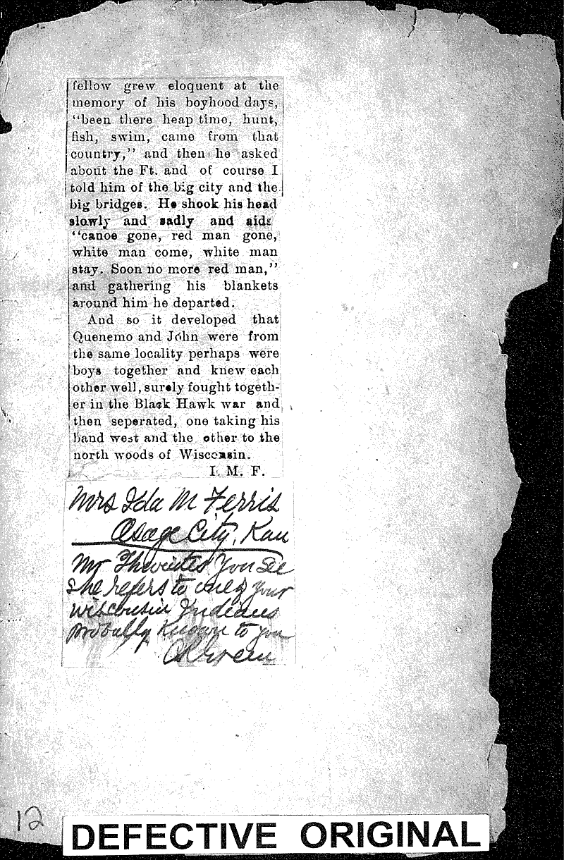 Historical Newspaper Article/Clipping Wisconsin Historical Society