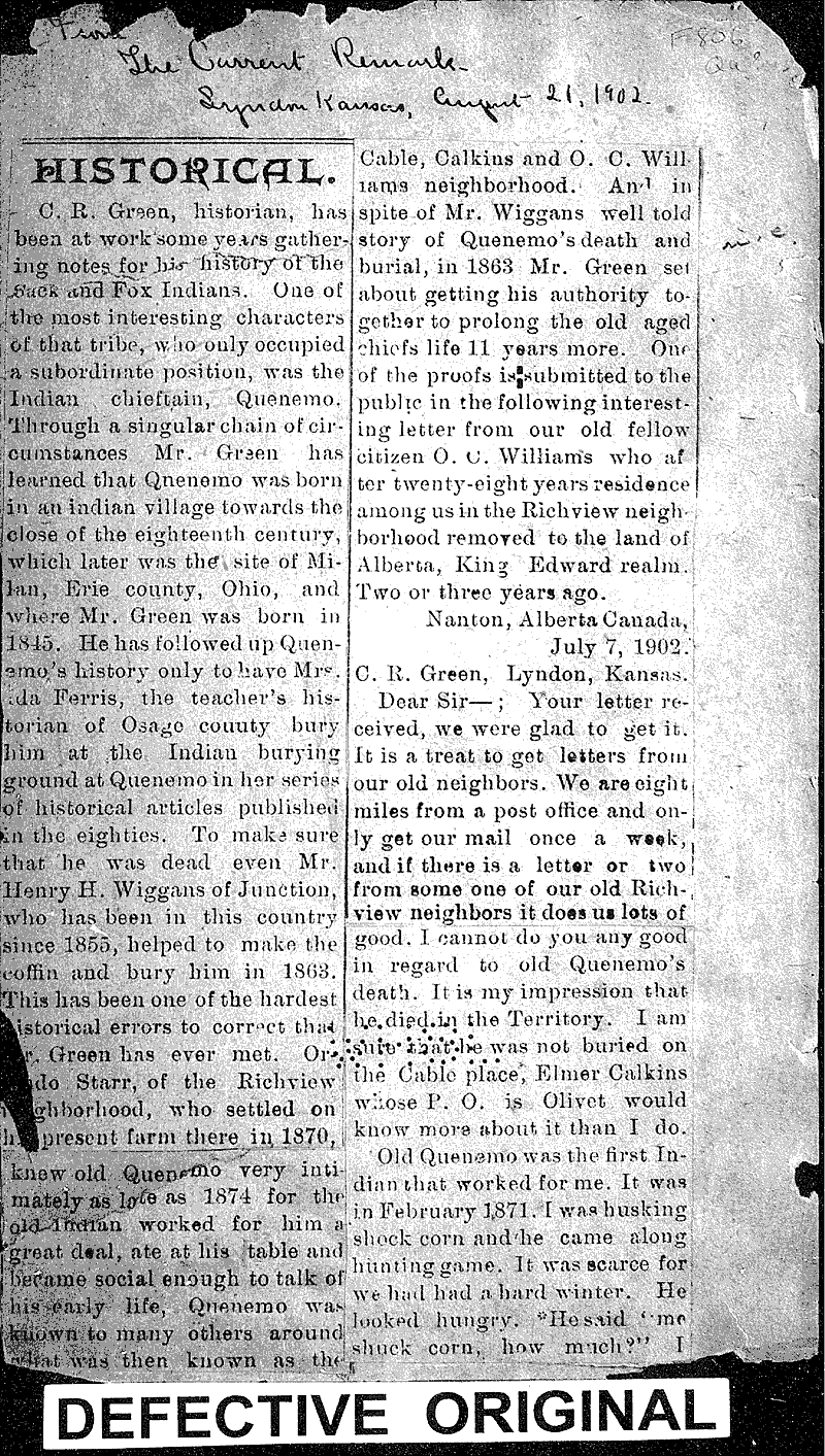 Historical Newspaper Article/Clipping Wisconsin Historical Society