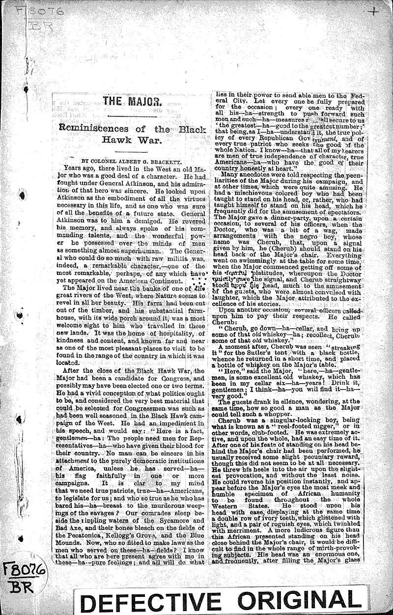 Reminiscences of the Black Hawk War Newspaper Article/Clipping