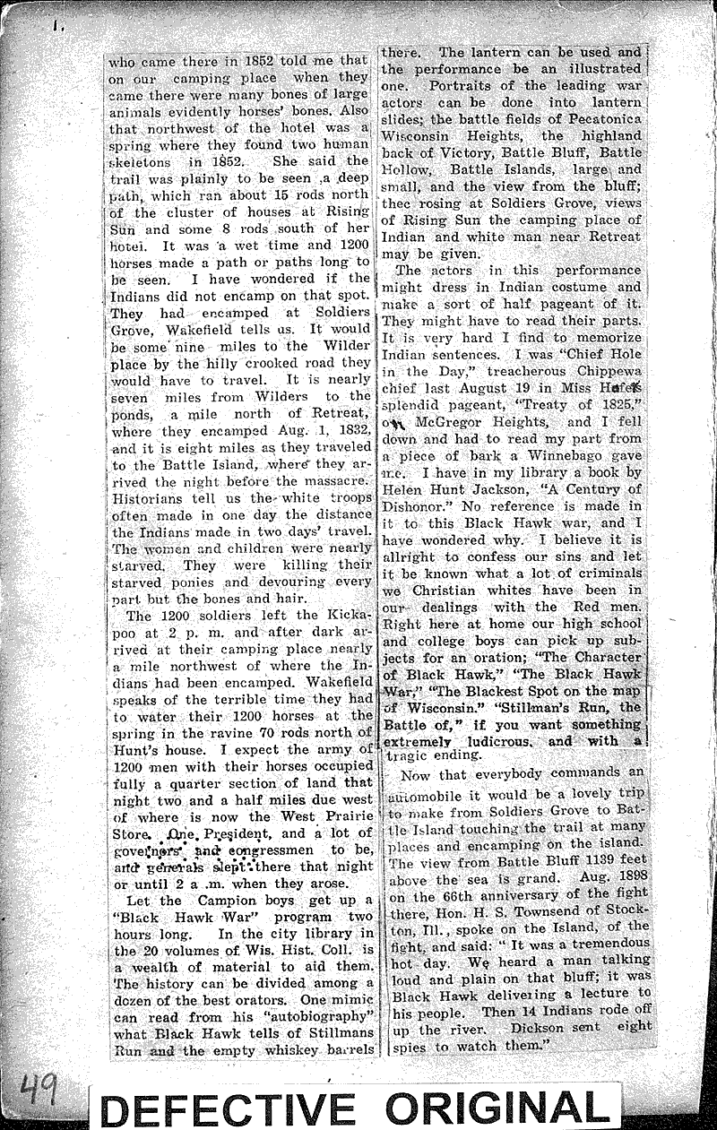 Story of Black Hawk is reviewed Newspaper Article/Clipping