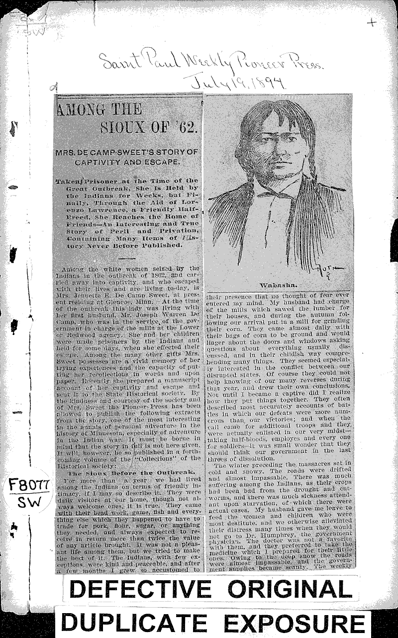  Source: St. Paul Pioneer Press Topics: Indians and Native Peoples Date: 1894-07-19