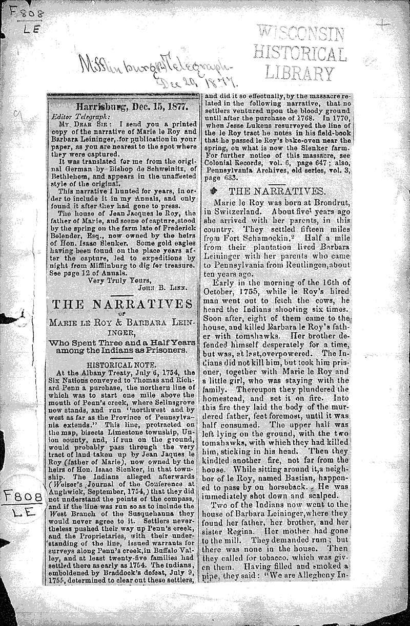  Topics: Indians and Native Peoples Date: 1877-12-20
