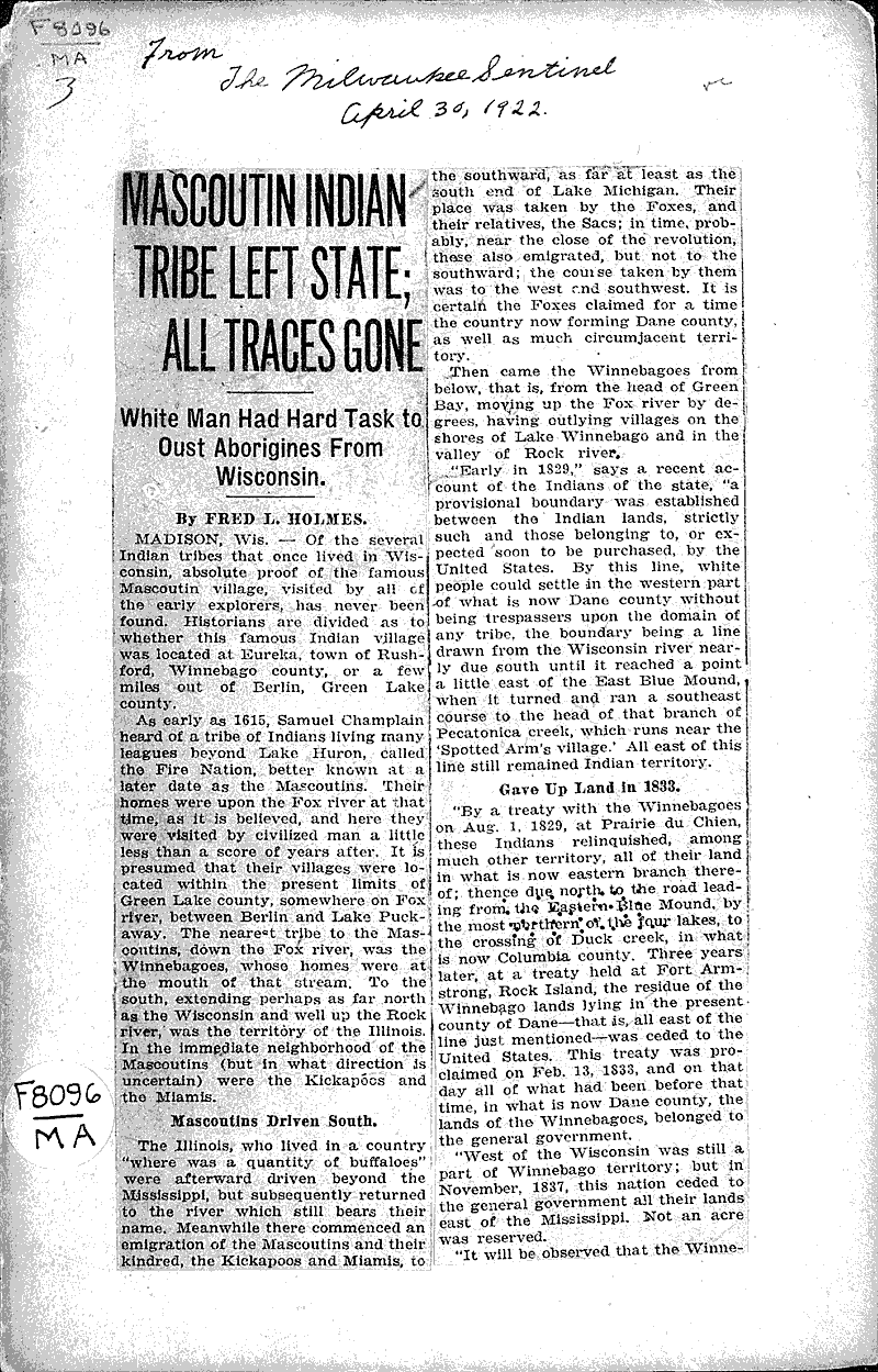  Source: Milwaukee Sentinel Topics: Indians and Native Peoples Date: 1922-04-30