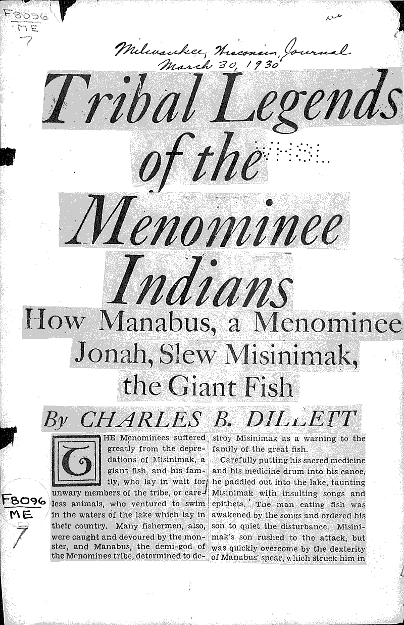  Source: Milwaukee Journal Topics: Indians and Native Peoples Date: 1930-03-30