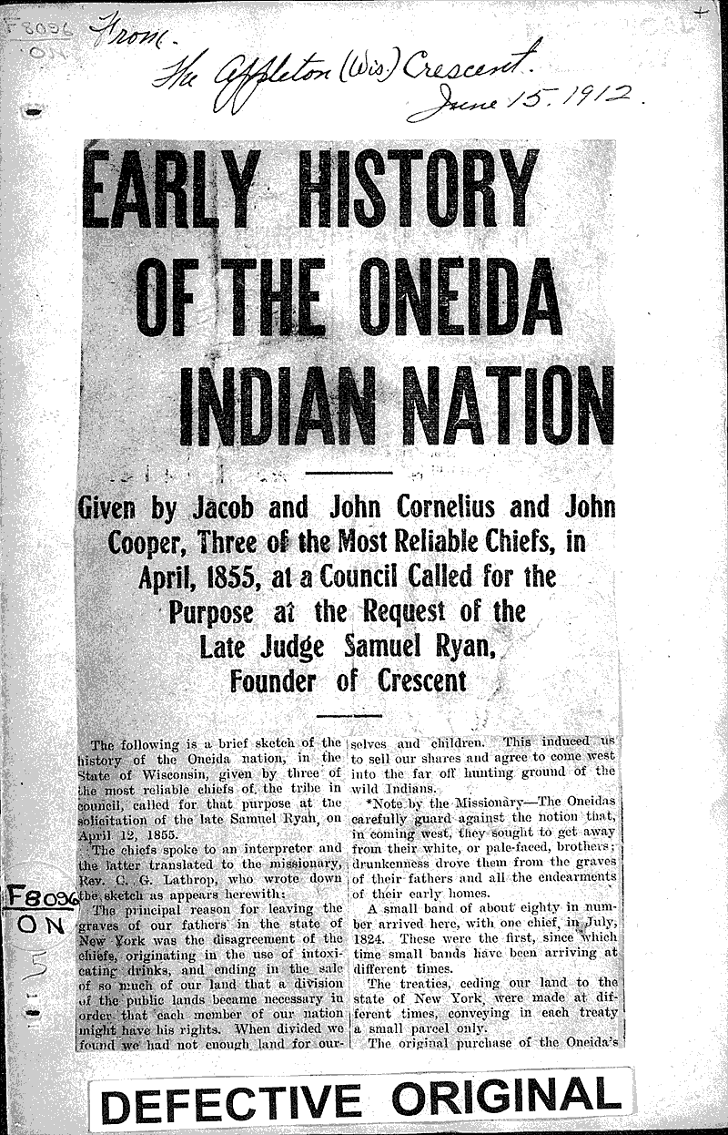  Source: Appleton Crescent Topics: Indians and Native Peoples Date: 1912-06-15