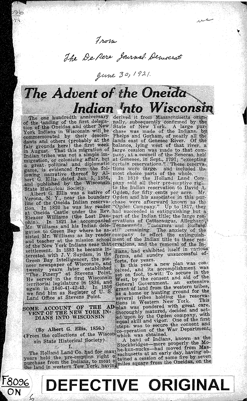  Source: De Pere Journal-Democrat Topics: Indians and Native Peoples Date: 1921-06-30